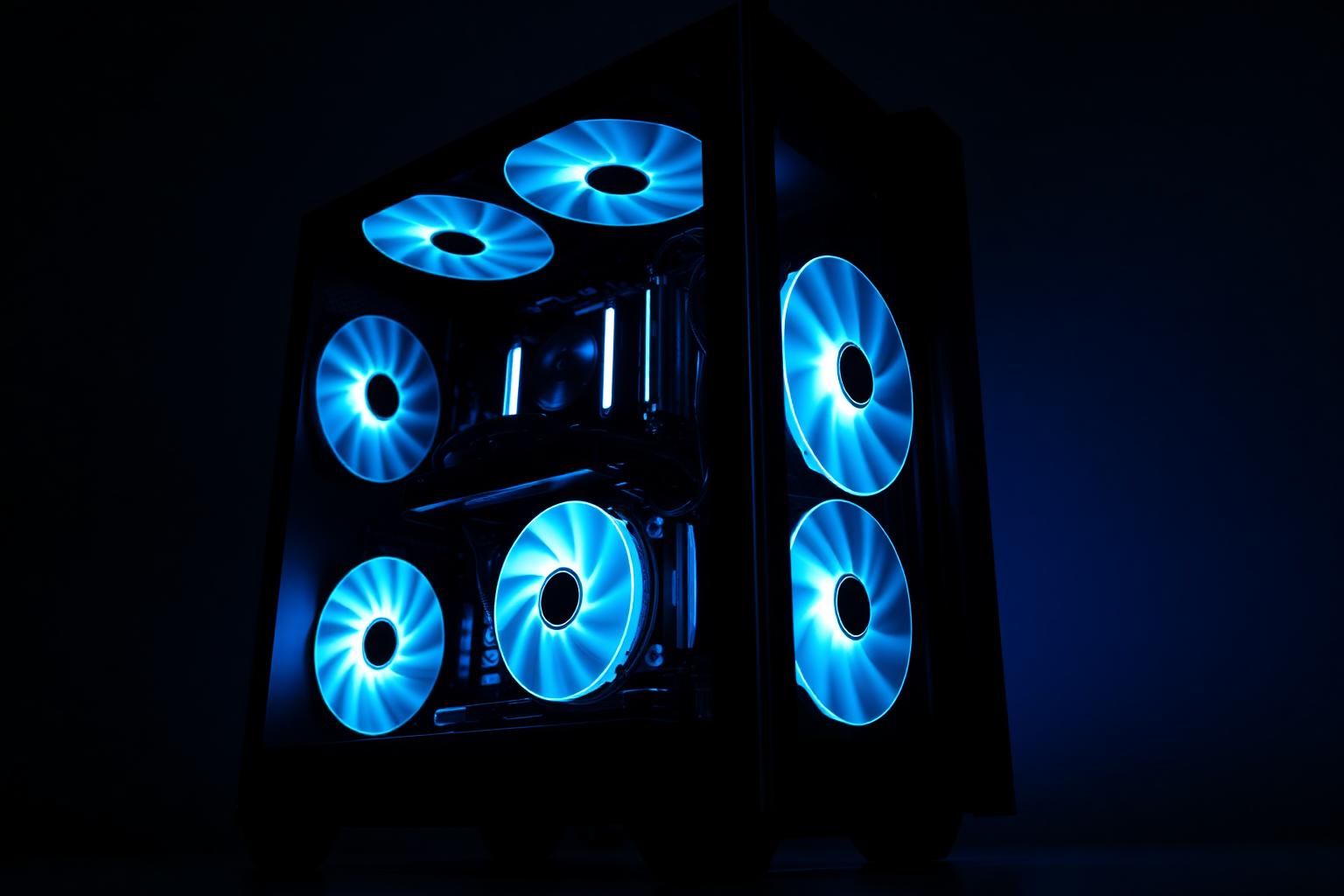 Custom gaming PC met sky-blue verlichting gebouwd door LazarPCsDain